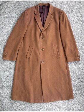 Adam Baker Men's Single Breasted Luxury Wool Full Length Topcoat - Camel